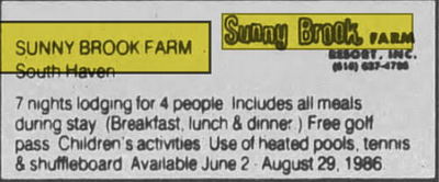 Sunny Brook Farm Resort (Sunny Brook RV Resort) - May 12 1986 Ad
